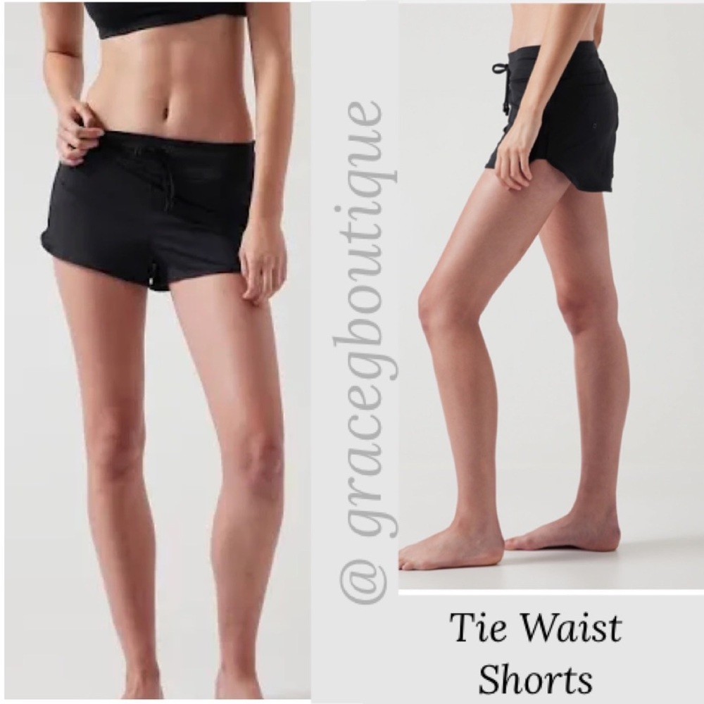Black Athletic Shorts Tie Waist Gym Running Track Shorts Size 12 Medium Large